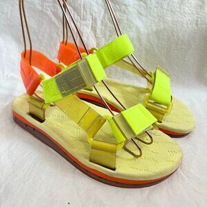 Melissa Papete + Rider sandals neon yellow orange US womens 6 ankle strap jelly